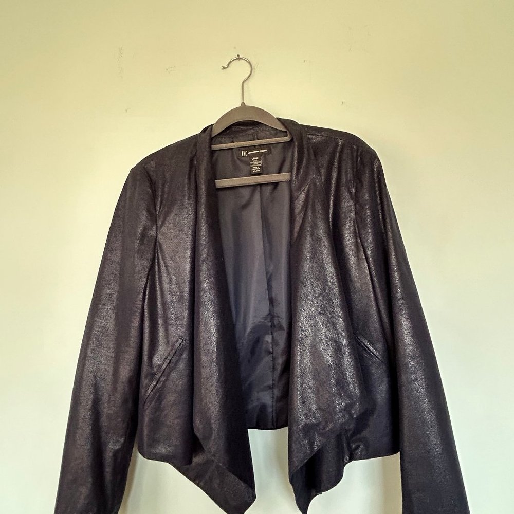 Navy Blue Faux Suede Cropped Jacket